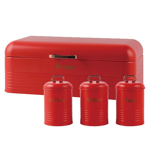 Totally 4 Piece Retro Breadbin And Canister Tin Set Combo